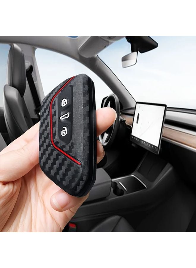 غطاء مفتاح السيليكون من ألياف الكربون الأسود لـ Skoda Octavia A8 MK8 MK4 Seat Leon FR MK4 Cupra Formentor VW Golf 8 ID 4 - حافظة واقية متينة - Image 5
